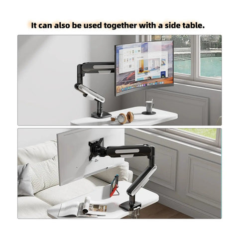 Universal Rotating Monitor Arm Fits 13 To 32 Inch LCD Displays With Swivel Tilt And Height Adjustment, Sturdy Vesa Clamp Mount for boss desk setup with side table.