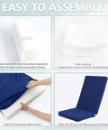 Cozy Outdoor Adirondack Chair Cushions Set Of 4 With Removable Covers Water Repellent Fade Resistant Non Slip Bottom And Securing Straps Navy being assembled with foam insert.