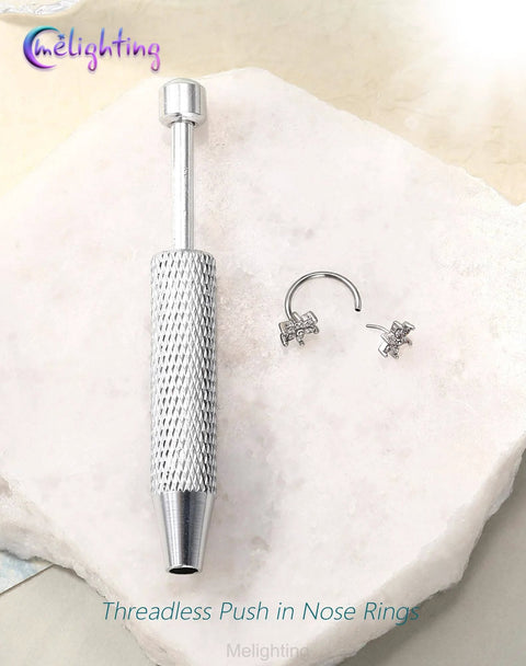 Must-Have Flower 20G Horseshoe Nose Ring Kit With Ball Grabber Tool And Double-Ended Push-Pin, 316L Stainless Steel CZ Clear