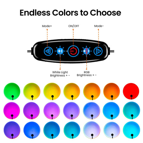 Sunset Projection Lamp With 21 Colors And 180 Degree Rotating Led Light For Party And Bedroom Decor App Control And Push Button Switch color options