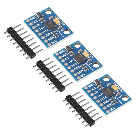 Three GY 291 3 Axis Accelerometer Modules with I2C and SPI for Arduino, ADXL345 digital tilt sensor, 13-bit resolution, 3-pack.