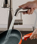 Brushed Nickel Kitchen Sink Sprayer Attachment With Ergonomic Pull-Out Head rinsing pan