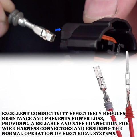 Close-up of non-insulated crimp terminals from 290Pcs Automotive Electrical Wire Terminal Pins Kit for 12V wiring