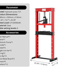 Top Shelf 12 Ton Hydraulic H Frame Shop Press With Included Press Plates And Adjustable Base Built Like A Tank For Auto Repair, Steel, 54.33" x 19.7" x 20.39".