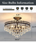 5-Light Modern Crystal Chandeliers Dope Matte Black Semi-Flush Mount Ceiling Light Fixture with size diagram and bulb info