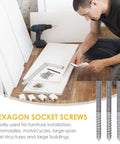 Premium M6x60 304 Stainless Steel Double Ended Hanger Bolts With Hex Socket Drive Self Tapping Wood Screws laid out for furniture assembly.