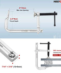 4 inch F clamp with 2.4 inch throat depth and 580 lbs capacity, part of the Light Duty F Clamp Set With 4In, 8In, 8In, And 12In Jaw Openings.