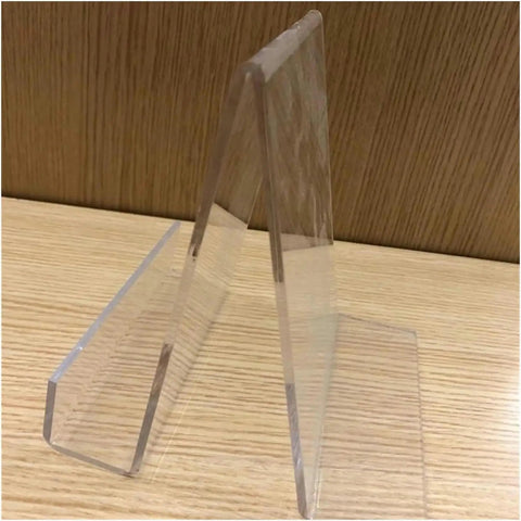 Heavy Hitter Hot Acrylic Bending Machine For Pvc And Plastic Sheets With Adjustable Heat And Water Cooling Smooth Double Fold Design That Makes Sharp Curves A Walk In The Park For Diy Makers And Hobbyists Up To Sixty Cms display base showing a clear acrylic stand on a wooden surface.