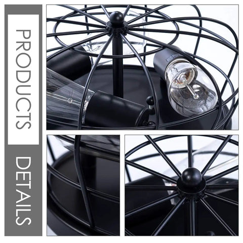 Industrial Black Semi Flush Mount Ceiling Light Three Light Rustic Ceiling Lamp Fixture With Metal Cage details view
