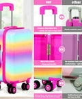 18 Inch Doll Travel Play Set With Luggage Case Clothes Shoes Bag Sunglasses Camera Passport Notebook Phone And More Accessories featuring colorful suitcase with durable stainless steel rod and 360 wheels