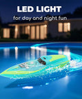 Green Mini Remote Control Boat With 2.4Ghz Remote 360 Degree Rotation Bright LED Lights Built In Rechargeable Battery in pool