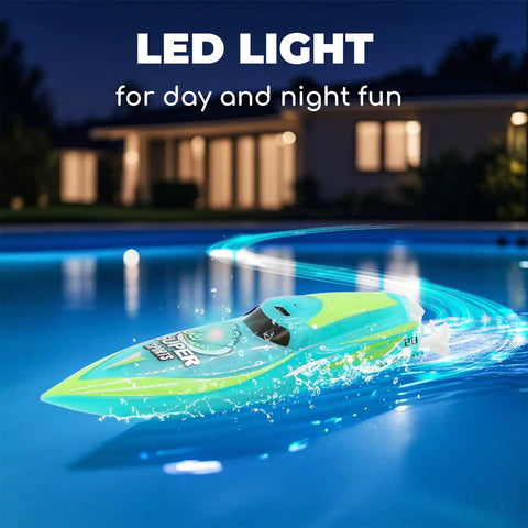 Green Mini Remote Control Boat With 2.4Ghz Remote 360 Degree Rotation Bright LED Lights Built In Rechargeable Battery in pool