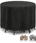 Outdoor Round Bar Height Table And Chair Cover 90 Inch Diameter By 43 Inch High Waterproof shown installed over round furniture