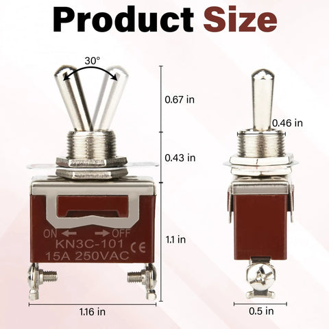 Dimensions of Beefy 12V DC 30A Waterproof Toggle Switch 2 Pack SPST Marine Grade On Off Switch With Boot Cap Cover