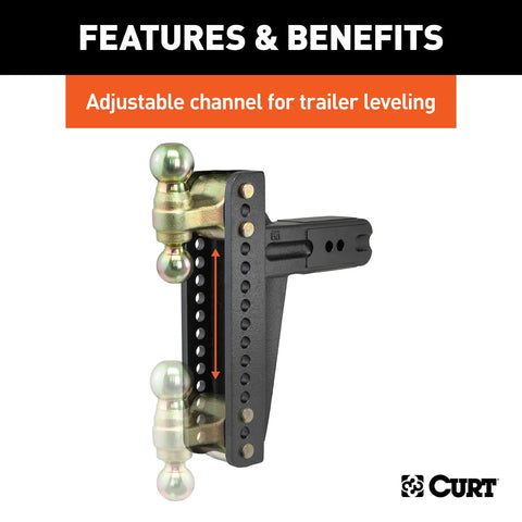 Beefy Adjustable Channel Mount With Dual Ball For Trailer Hitches 3 Inch Shank Fits 3x3 Receiver, side view showing ball alignment
