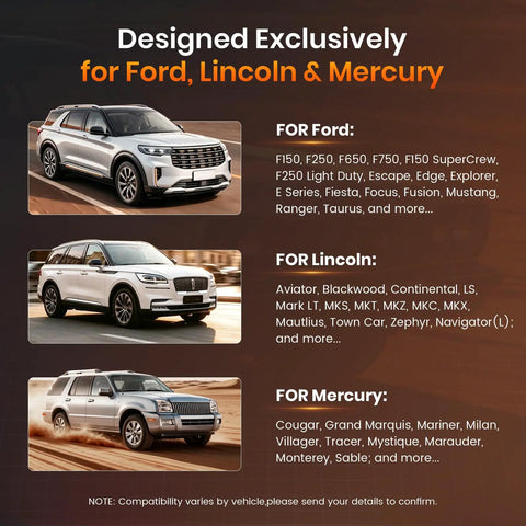 Ford Lincoln Mercury FD700 OBD2 Scanner All In One Full System Diagnostic Tool with vehicle compatibility images for Ford Lincoln Mercury.