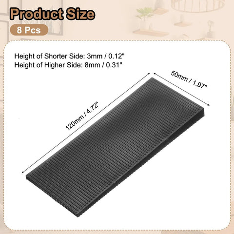 Image of Plastic Shims for Leveling 8 Piece Set Black Wedges Non Slip for Tables Dresser Legs and More Furniture 120 By 50 By 8 Millimeters Durable PP Plastic