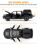 Pickup Truck Diecast Model Car For Kids One Thirty Second Scale With Sound And Light Kid Friendly Alloy Toy Truck doors open view