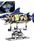 Dope Mechanical Cyberpunk Shark Building Set With Display Stand And Lights For Adults, 687-Piece LEGO Compatible Ocean Model on display