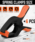 Six Pack Heavy Duty Spring Clamps, 7 Inch Plastic Clamps With 3.7 Inch Jaw Opening, ergonomic TPR grip, durable nylon