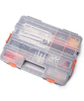 Double Side Tool Organizer With Heavy Duty Polymer And Customizable Removable Dividers For Hardware Storage, black and orange