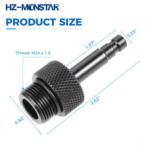ATF Fill Adapter For Audi DSG Transmissions, Transmission Fluid Filler Connector With M24 X 1.5 Thread, VAS6262-1 Replacement, Oil Pan Filler Tool Accessory For Quick, Leak Free Transmission Service, black aluminum adapter shown with size labels