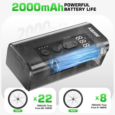 2 In 1 Mini Electric Bike Pump With LED Headlight And Digital Gauge Portable 150 PSI Tire Inflator Auto Shut Off Type C Rechargeable 2000mAh