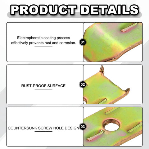 Close-up of metal connector bracket with rust-proof coating and countersunk screw hole for 20 Pack Metal Table Leaf Levelers Heavy Duty Connector Brackets To Smooth Out Wobbly Furniture Quick Install Screw Kit For Dining Tables Desks And Cabinets Lock Down Solid Now.