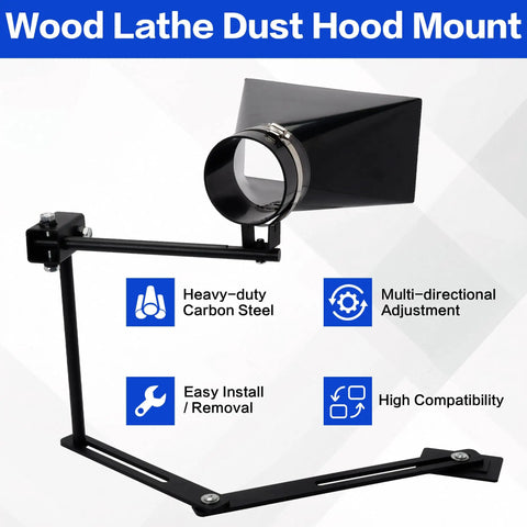 Universal Lathe Dust Hood With Adjustable Stand for pro-grade dust extraction, heavy-duty carbon steel, and multi-directional adjustment.