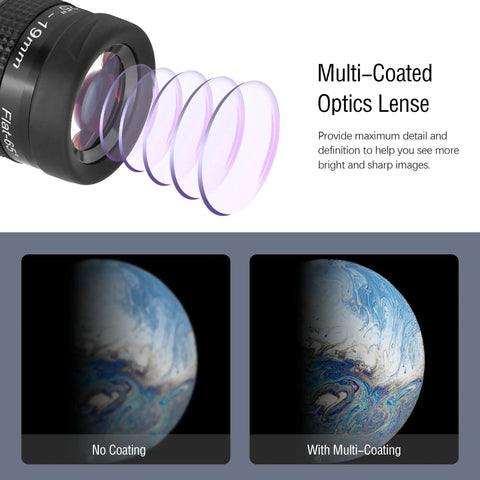 Flat Field 19mm Eyepiece For Telescopes 1.25 Inch Fully Multicoated 65 Degree Ultra Wide Angle Showing Multi-Coated Optics