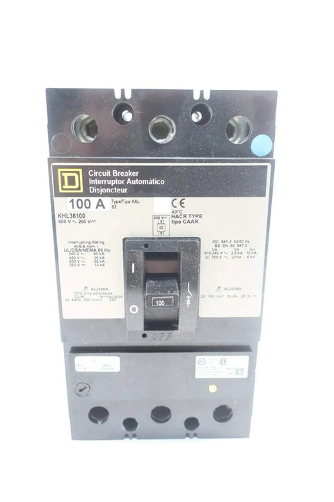 Pro Grade Heavy Duty Molded Case Circuit Breaker 3 Pole 100 Amp 600 Volt AC And 250 Volt DC front view with labels and switch