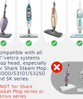 Compatible steam mops for Go To Replacement Steam Mop Pads, Shark S1000 S3101 S3250 SK series with Velcro pads shown; exclusion noted.