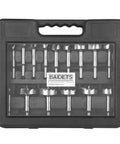 Sixteen Piece Dope Forstner Bit Set For Wood Drilling With Center Positioning in black plastic case