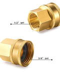 Heavy Duty Brass Garden Hose Adapter 3/4 GHT Female To 1/2 NPT Female Swivel Connector GHT To NPT Brass Fitting For Easy Leak Free Hose Setup And Pipe Thread Conversion, 1/2 NPT and 3/4 GHT