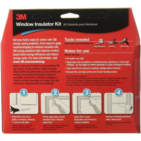 Indoor Window Insulation Kit For One Window 6 Ft 8 In By 19.5 Ft No Sweat Install Keeps Cold Air Out And Warm Air In box back view
