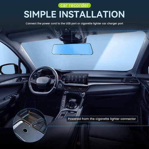 Car interior with mounted 4.5 Inch Mirror Dash Cam With Front And Rear Cameras 1080P Display Dual Lens Loop Recording 150 Wide Angle Night Vision G Sensor Parking Assist Plug And Play Easy Install For Cars