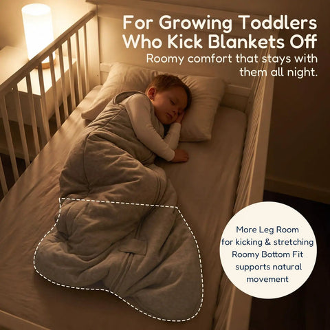 Toddler sleeps in crib wearing Toddler Sleep Sack 1.0 TOG For 2T 3T 4T, Soft Wearable Blanket Baby Sleep Bag With Two Way Zippers For Safe Sleep