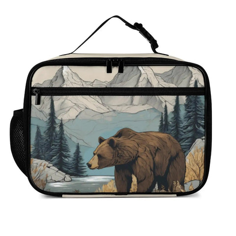 Mountain Bear Tree Lake Insulated Lunch Bag Reusable Lunch Box Cooler Tote On The Go for various uses and activities.