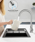 Lead Free Stainless Steel Kitchen Faucet With Brushed Nickel Single Handle High Arc That Swivels 360 Degrees for easy pouring into a pitcher.