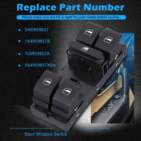 Driver Front Left Power Window Switch Replacement For Volkswagen Vehicles Fits 2010 To 2018 GTI Jetta Passat CC SportWagen