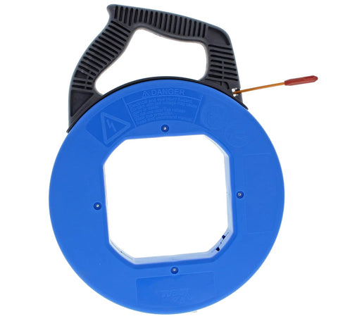 VoltGuard Fish Tape for Electricians 120 Ft Pulling Tape with Non Conductive Eyelet and Fiberglass Core, blue reel