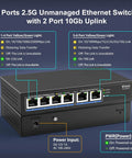 6-Port 10G and 2.5G Ethernet Switch with Dual 10GBASE-T Ports, Four 2.5G RJ45 Ports, unmanaged, desktop or wall mount setup shown