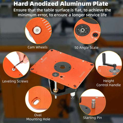 Hard Anodized Aluminum Plate for Rock Solid Router Table Lift System With Zero Play For Three Point Five Inch Motor Diameters.