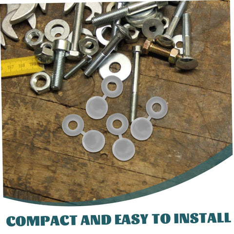 100 Pcs Plastic Screw Caps Protection End Caps Invisible Screw Covers on workbench with bolts and washers