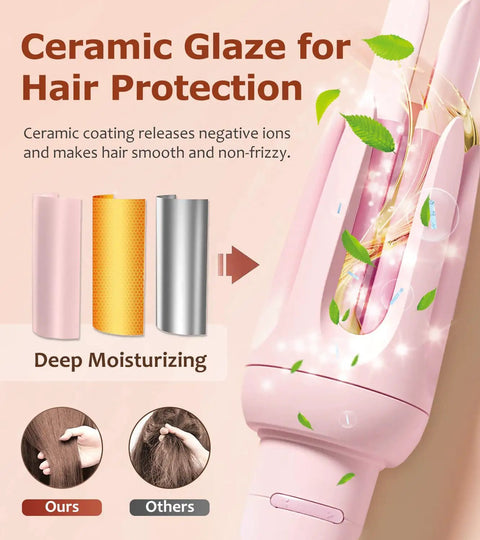 One Click Automatic Hair Curler With Four Heat Settings And Three Timer Options For Beachy Long Lasting Curls Rotating Curling Wand.