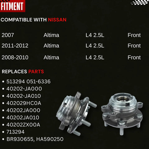 Pair Front Wheel Bearing Hub Assembly Fits Altima 2007 2008 2009 2010 2011 2012 And 2013 Altima 2.5L Coupe