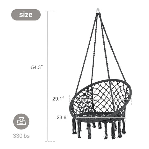 Chill Out Hammock Chair With Macrame Swing, Handwoven Cotton Rope, grey chair with 54.3” height, supports 330 lbs.