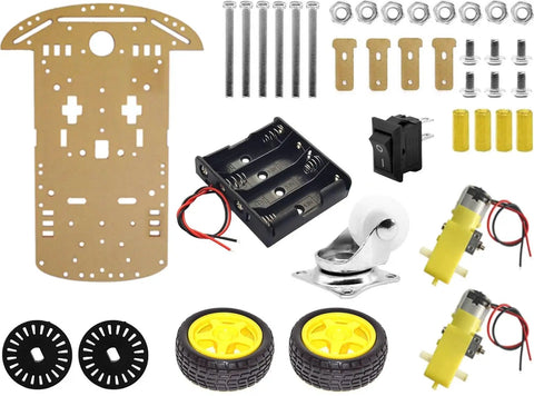 Components of 2WD RC Car Chassis Kit With Dual DC Motors And Speed Encoders For Arduino ESP32 ESP8266 And Raspberry Pi