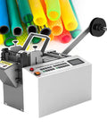 Automatic Heat Shrink Tube Cutter Machine With Micro Computer Control And Adjustable Batch Pause For Wires Plastic Tubes Film Sheets High Precision Fast Cuts, showcasing detailed control panel and cutting mechanism.