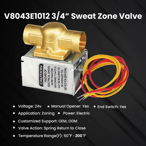 Replacement Motorized Zone Valve For Heating Systems With 3/4 Sweat Connection, 2-Wire Thermostat Control And End Switch, brass valve